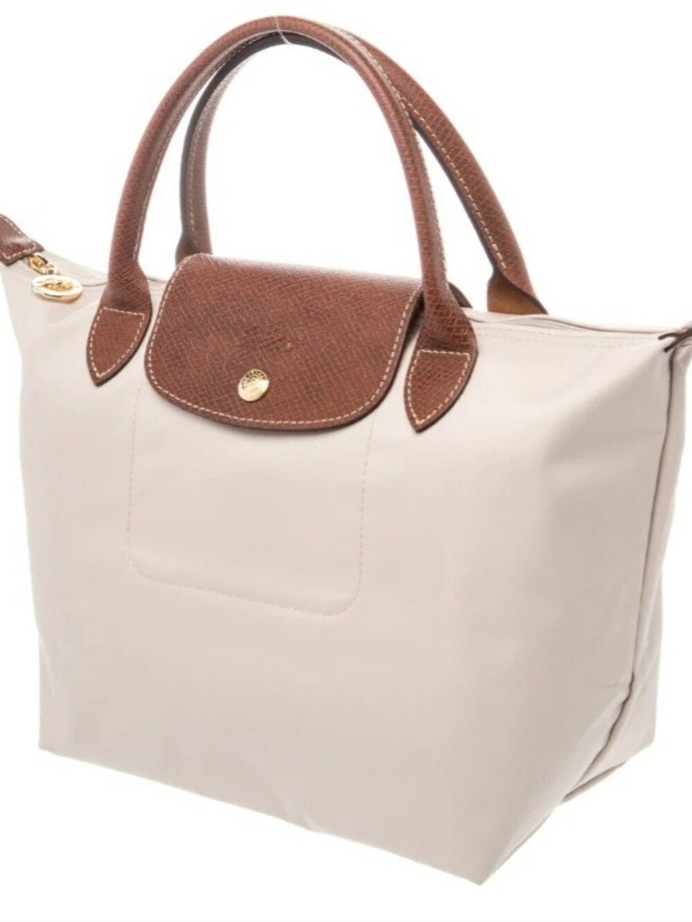 Longchamp Small beige tote with brown leather trim